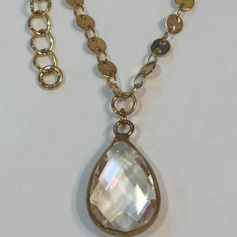 NEW DAINTY everyday Gold disc TEAR Drop necklace
